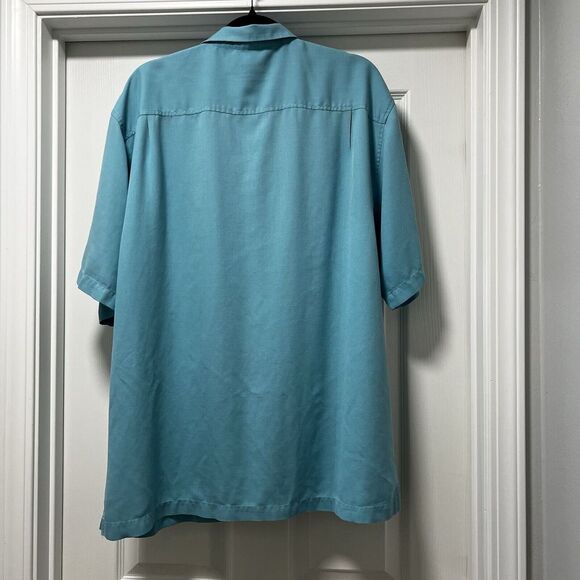Tommy Bahama short sleeve button down turquoise men's XL silk blend lightweight - Picture 2 of 14